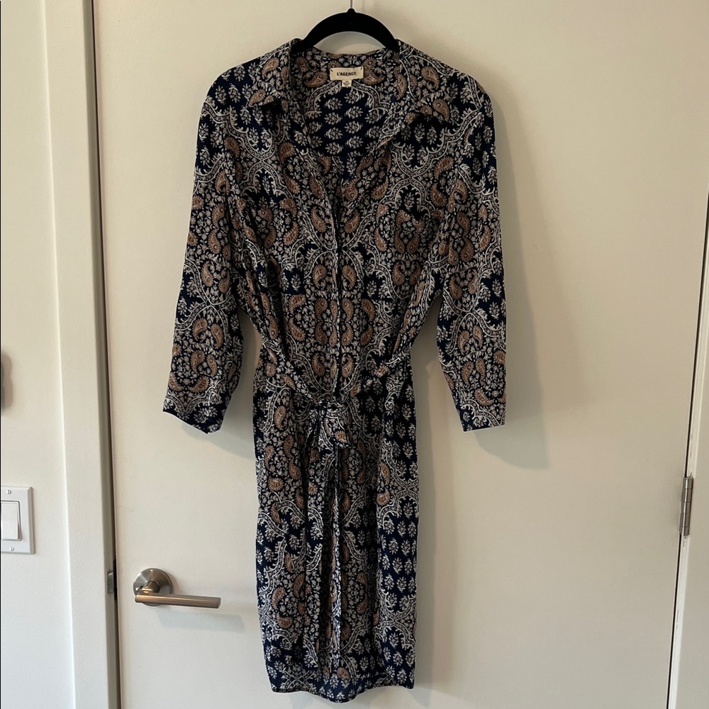 L’Agence Paisley Navy silk shirt Dress